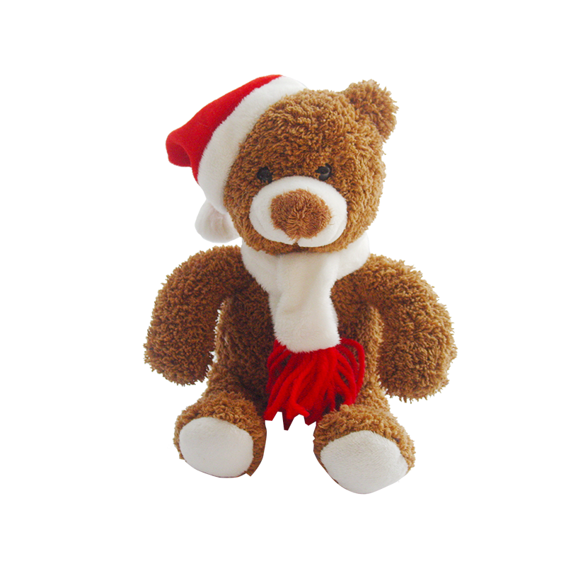 Custom Holiday Plush Christmas Bear Toys With Hat And Scarf